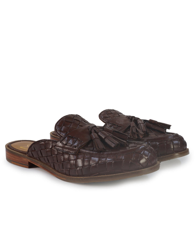 Taj Sandalo Sabot Donna in Pelle Intrecciata Marrone 110 TOLEDO DARK BROWN Taj 