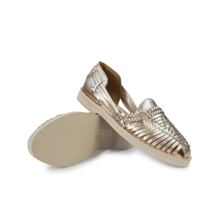 Huarache Mocassino Sandalo Donna in Pelle Laminata Platino 300 MET GOLD Taj 