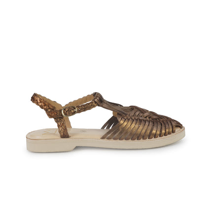 Huarache Sandalo Donna in Pelle Laminata Bronzo 301 MET BRONZE Taj 