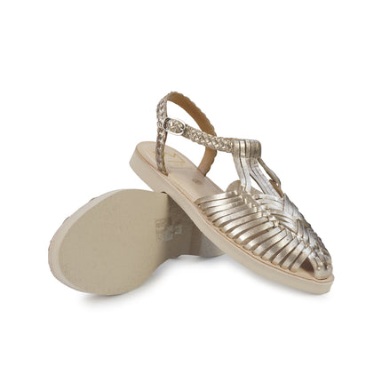 Huarache Sandalo Donna in Pelle Laminata Platino 301 MET GOLD Taj 