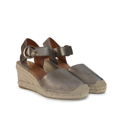Viguera Espadrillas Alpargatas Donna con Cinturino in Pelle Laminata Fumo 1922 LAMINATO Viguera 