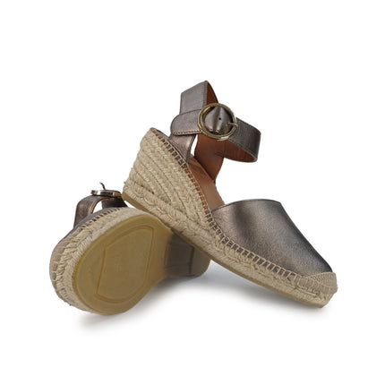 Viguera Espadrillas Alpargatas Donna con Cinturino in Pelle Laminata Fumo 1922 LAMINATO Viguera 