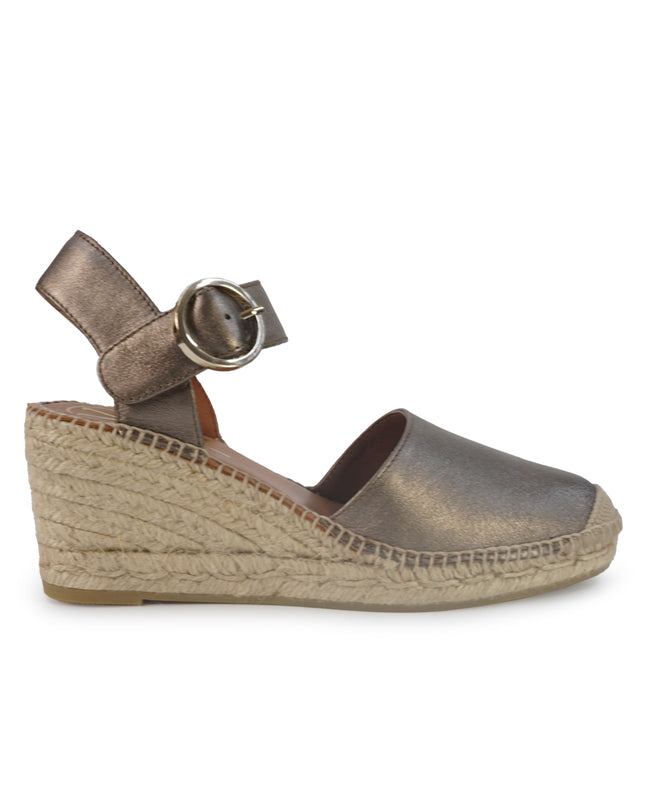 Viguera Espadrillas Alpargatas Donna con Cinturino in Pelle Laminata Fumo 1922 LAMINATO Viguera 