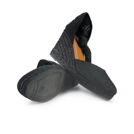 Viguera Espadrillas Alpargatas Donna con Lacci Lunghi in Lino Nero 1939 BLACK Viguera 