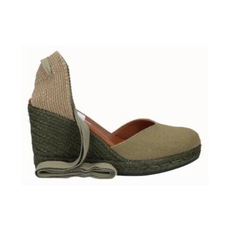Viguera Espadrillas Alpargatas Donna con Lacci Lunghi in Lino Kaki 1939 VERDE Viguera 
