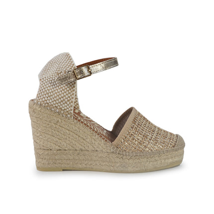Viguera Espadrillas Alpargatas Donna con Cinturino in Pelle eTessuto Beige Multi 2304 LENOR ORO Viguera 