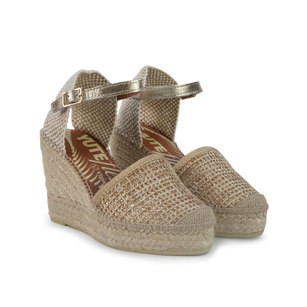 Viguera Espadrillas Alpargatas Donna con Cinturino in Pelle eTessuto Beige Multi 2304 LENOR ORO Viguera 