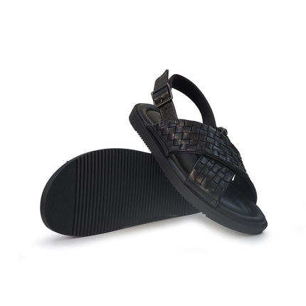 Vueva Sandalo Uomo in Pelle Intrecciata Nera MD640R12 BLACK Vueva 