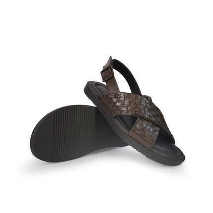 Vueva Sandalo Uomo in Pelle Intrecciata Marrone MD640R12 BROWN Vueva 