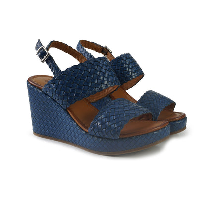 Vueva Sandali Zeppa Alta Donna in Pelle Intrecciata Azzurro Blu WD319R13 AZZURRO Vueva 