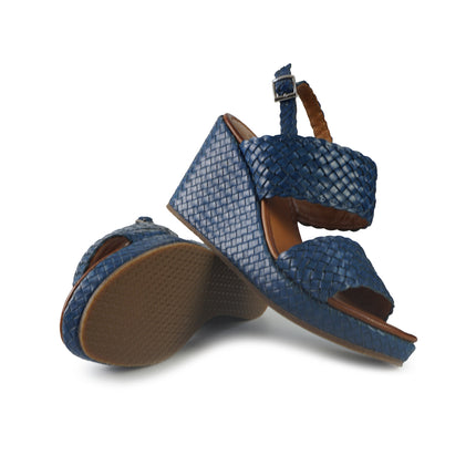 Vueva Sandali Zeppa Alta Donna in Pelle Intrecciata Azzurro Blu WD319R13 AZZURRO Vueva 