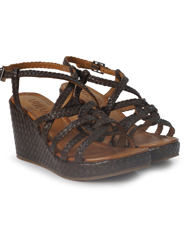 Vueva Sandali Zeppa Alta Donna in Pelle Intrecciata Marrone WD319R29 BROWN Vueva 