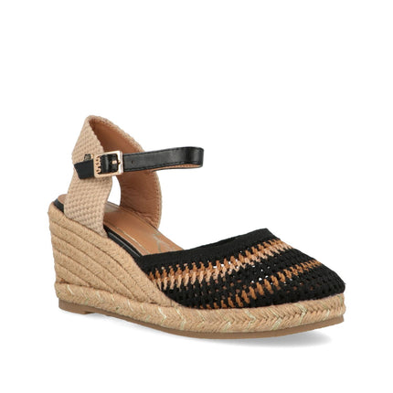 O - Joo Espadrillas Donna con Zeppa in Tessuto Nero Multi - MARIO SPATARELLA