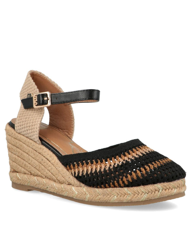O - Joo Espadrillas Donna con Zeppa in Tessuto Nero Multi - MARIO SPATARELLA