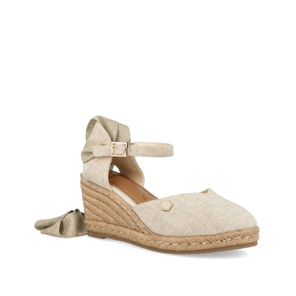 O - Joo Espadrillas Donna con Zeppa e Lacci in Tessuto Sabbia - MARIO SPATARELLA