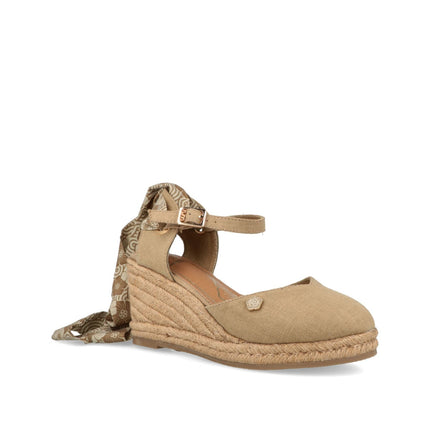 O - Joo Espadrillas Donna con Zeppa e Lacci in Tessuto Beige - MARIO SPATARELLA