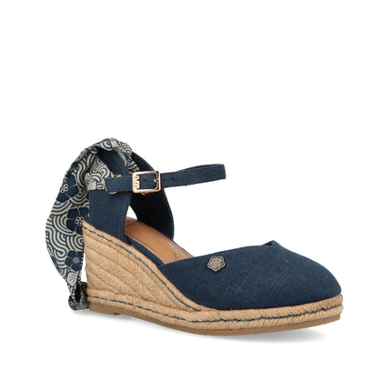 O - Joo Espadrillas Donna con Zeppa e Lacci in Tessuto Blu - MARIO SPATARELLA