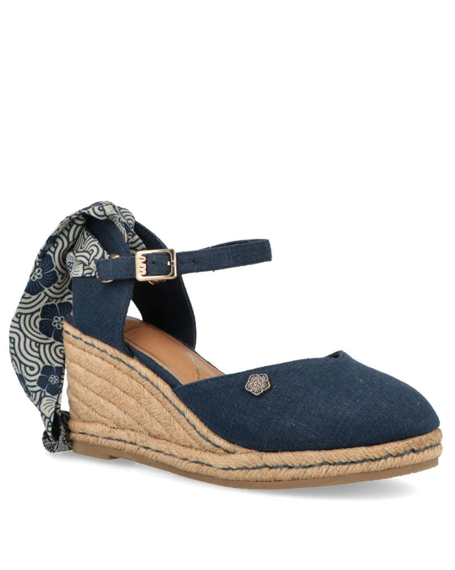 O - Joo Espadrillas Donna con Zeppa e Lacci in Tessuto Blu - MARIO SPATARELLA