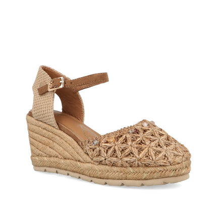 O - Joo Espadrillas Donna con Zeppa in Tessuto Sabbia - MARIO SPATARELLA