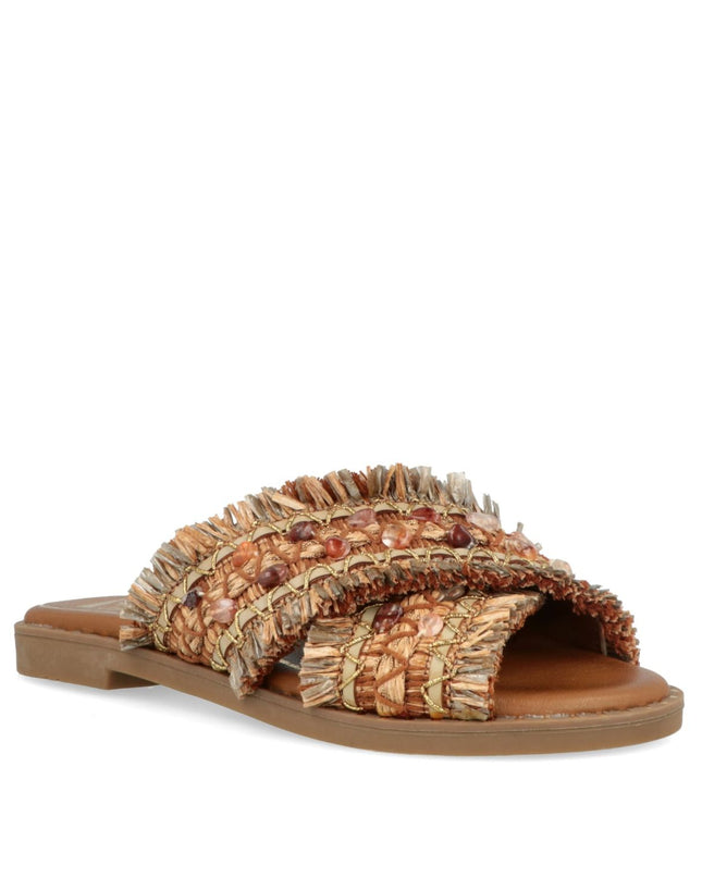 O - Joo Sandalo Flat Donna in Tessuto con Pietre Sabbia - MARIO SPATARELLA
