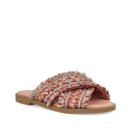 O - Joo Sandalo Flat Donna in Tessuto con Pietre Rosa - MARIO SPATARELLA