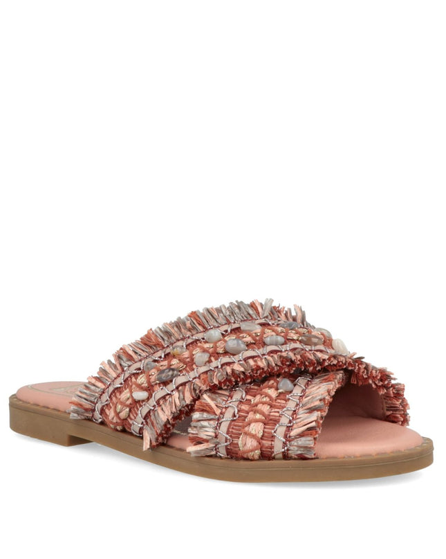 O - Joo Sandalo Flat Donna in Tessuto con Pietre Rosa - MARIO SPATARELLA