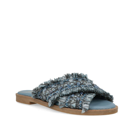 O - Joo Sandalo Flat Donna in Tessuto con Pietre Blu - MARIO SPATARELLA