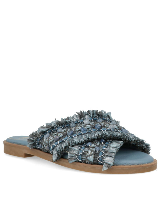 O - Joo Sandalo Flat Donna in Tessuto con Pietre Blu - MARIO SPATARELLA