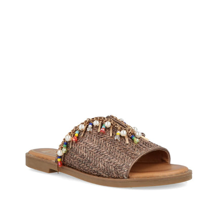 O - Joo Sandalo Flat Donna in Tessuto Marrone Multicolor - MARIO SPATARELLA