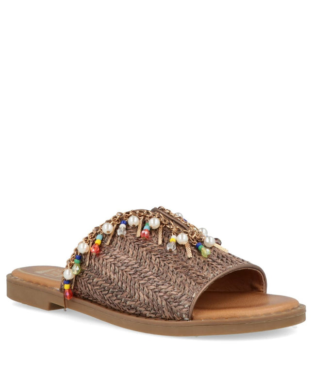 O - Joo Sandalo Flat Donna in Tessuto Marrone Multicolor - MARIO SPATARELLA
