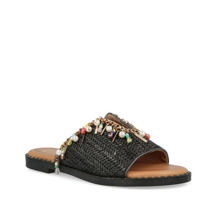 O - Joo Sandalo Flat Donna in Tessuto Nero Multicolor - MARIO SPATARELLA