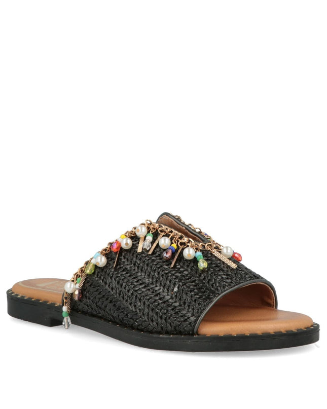 O - Joo Sandalo Flat Donna in Tessuto Nero Multicolor - MARIO SPATARELLA