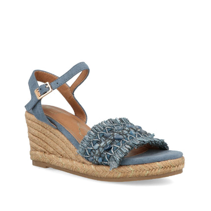 O - Joo Sandali Donna con Zeppa in Tessuto Blu - MARIO SPATARELLA