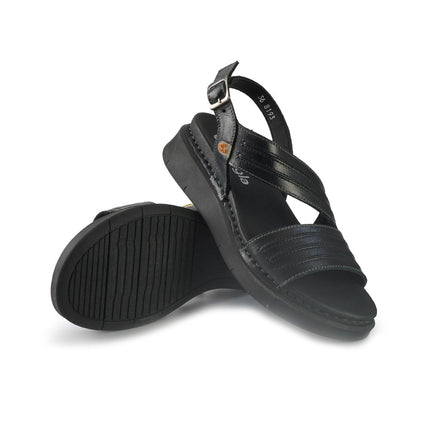 Jungla Sandali Donna Zeppa Bassa in Pelle Nero 8193 BLACK Jungla 