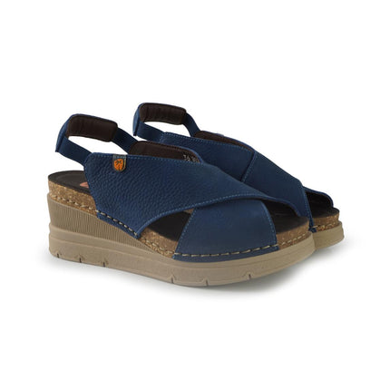 Jungla Sandali Donna con Zeppa in Pelle Blu 8027 OCEAN Jungla 