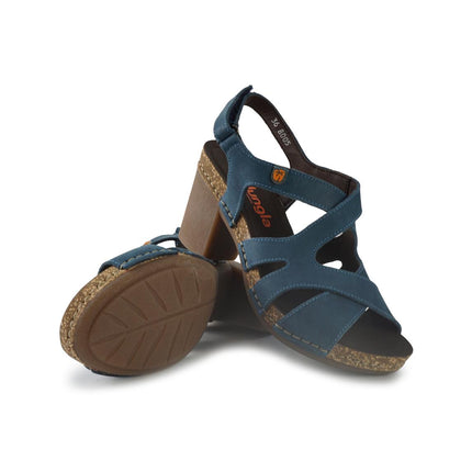 Jungla Sandali Donna in Pelle con Tacco e Plateau Blu 8005 OCEAN Jungla 