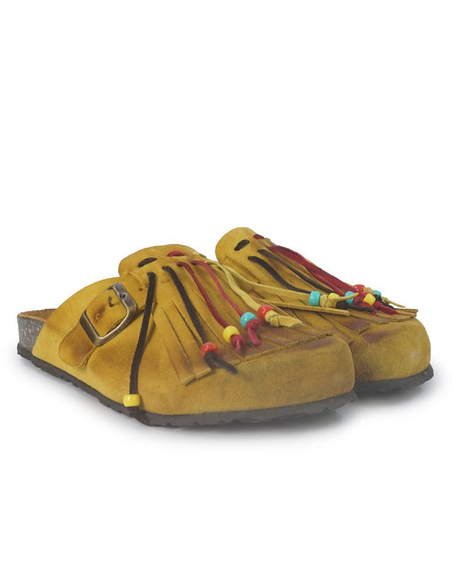 Jiudit Sandalo Plantare Donna Bio Sabot con Frange in Camoscio Giallo Multicolor J185 YELLOW Jiudit 