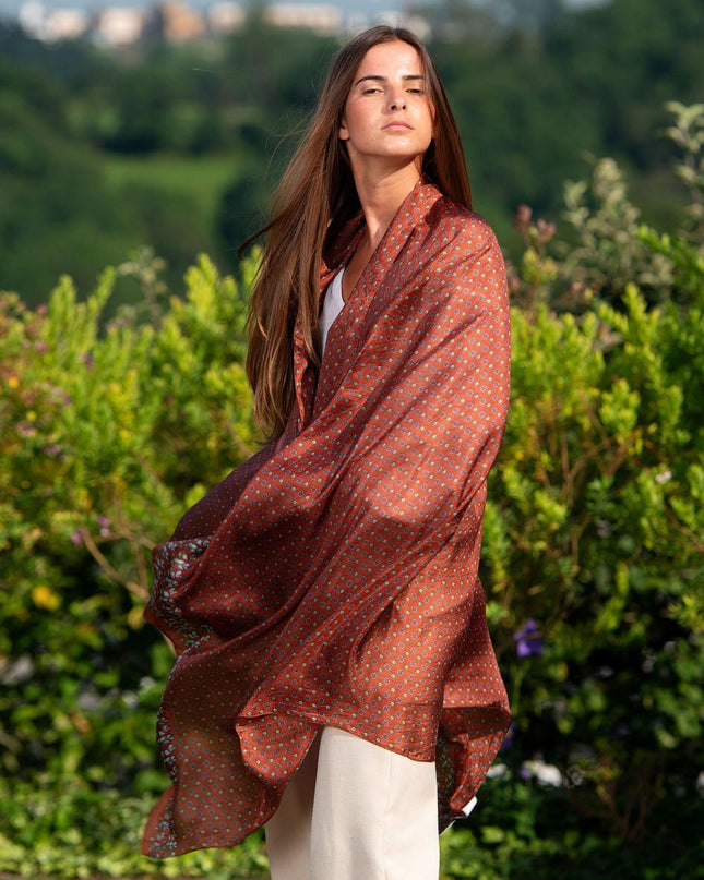 Foulard Pareo in Seta Stampa Terra ASK79C SILK NARAJA TEJA Colores de Otono 