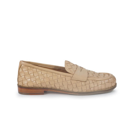 Taj Mocassino College Donna in Pelle Intrecciata Beige - MARIO SPATARELLA