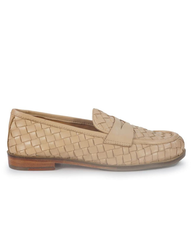 Taj Mocassino College Donna in Pelle Intrecciata Beige - MARIO SPATARELLA