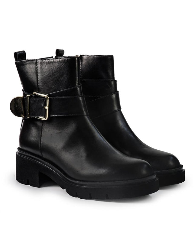 Gianni Crasto Stivaletto Donna in Pelle Nera con Tacco Medio e Fibbia - MARIO SPATARELLA