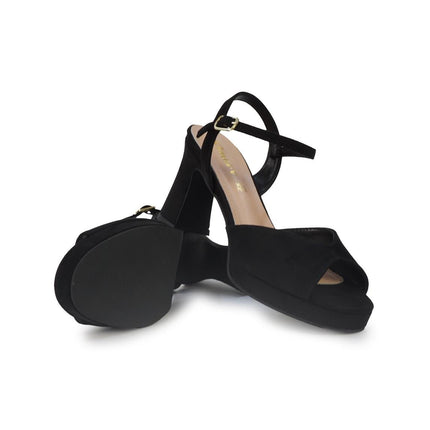 ClaudV Sandali Donna con Tacco e Plateau in Camoscio Nero - MARIO SPATARELLA