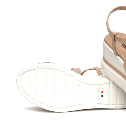 NeroGiardini Sandali Donna con Zeppa in Pelle Lino Beige - MARIO SPATARELLA
