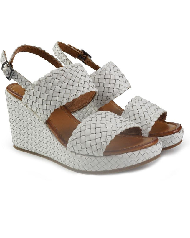 Vueva Sandali Zeppa Alta Donna in Pelle Intrecciata Bianca - MARIO SPATARELLA