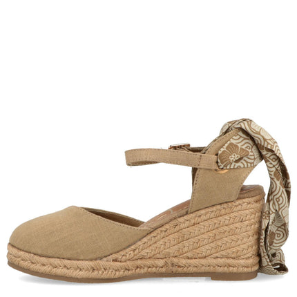 O - Joo Espadrillas Donna con Zeppa e Lacci in Tessuto Sabbia - MARIO SPATARELLA