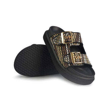 Exe Sandali Donna 2 Fibbie con Plantare in Tessuto Beige Nero HS53023 RAFFIA BEIGE Exe 