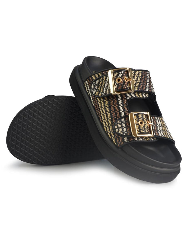 Exe Sandali Donna 2 Fibbie con Plantare in Tessuto Beige Nero HS53023 RAFFIA BEIGE Exe 