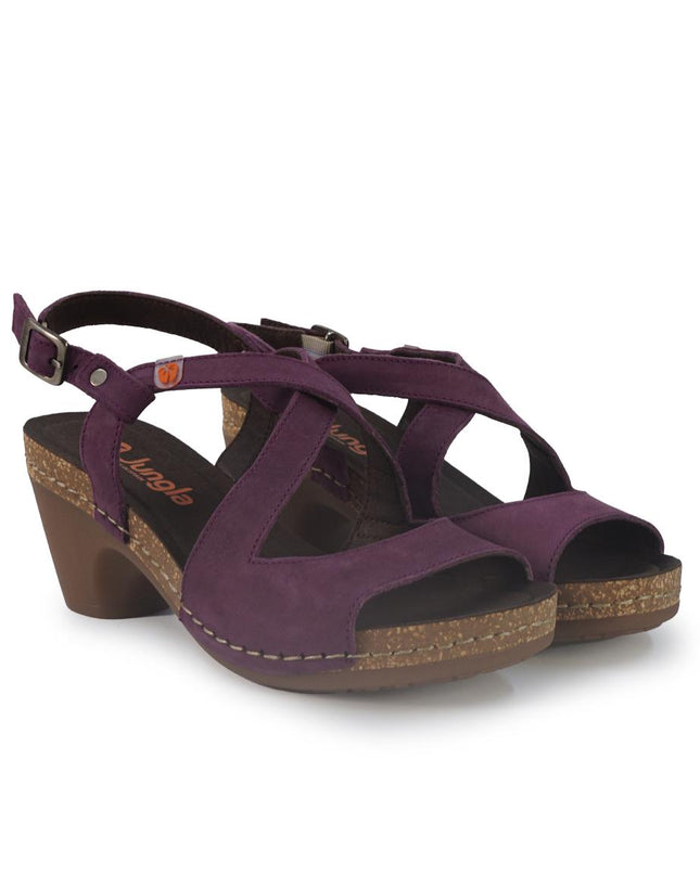 Jungla Sandalo Donna con Tacco in Pelle Nabuk Viola 8520 PRUNUS Jungla 