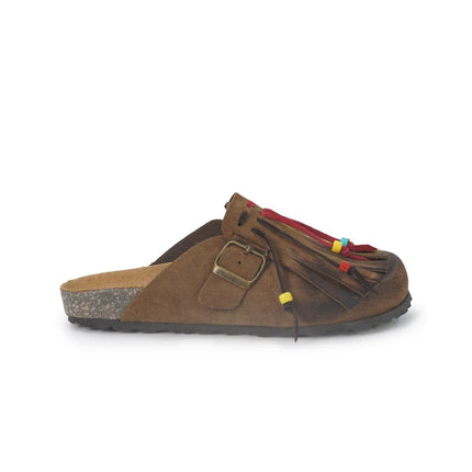 Jiudit Sandalo Plantare Donna Bio Sabot con Frange in Camoscio Taupe Multicolor J185 TAUPE Jiudit 