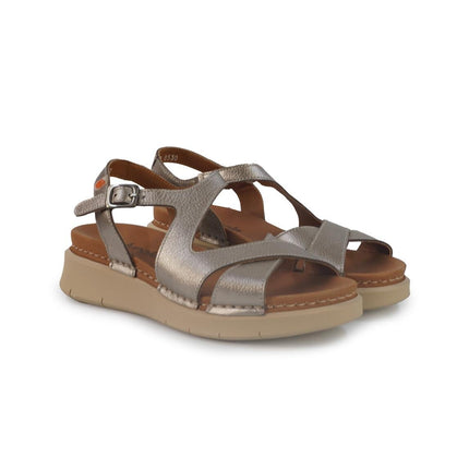 Jungla Sandali Donna Zeppa Bassa in Pelle Laminata Fumo - MARIO SPATARELLA